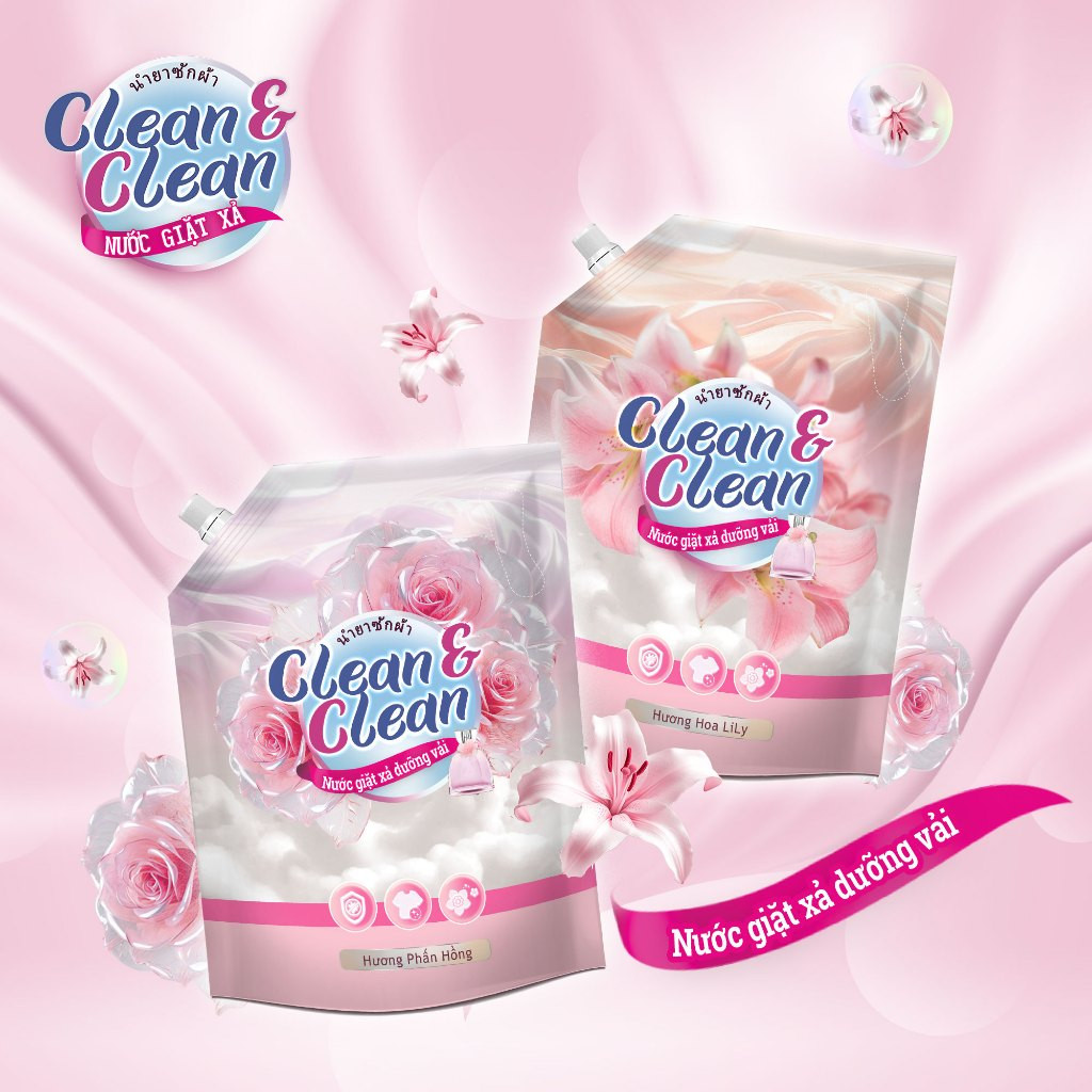 Nước Giặt Clean & Clean Dưỡng Vải Thế Hệ Mới – Túi 3.2L Hương hoa LiLy Và Hương Phấn Hồng