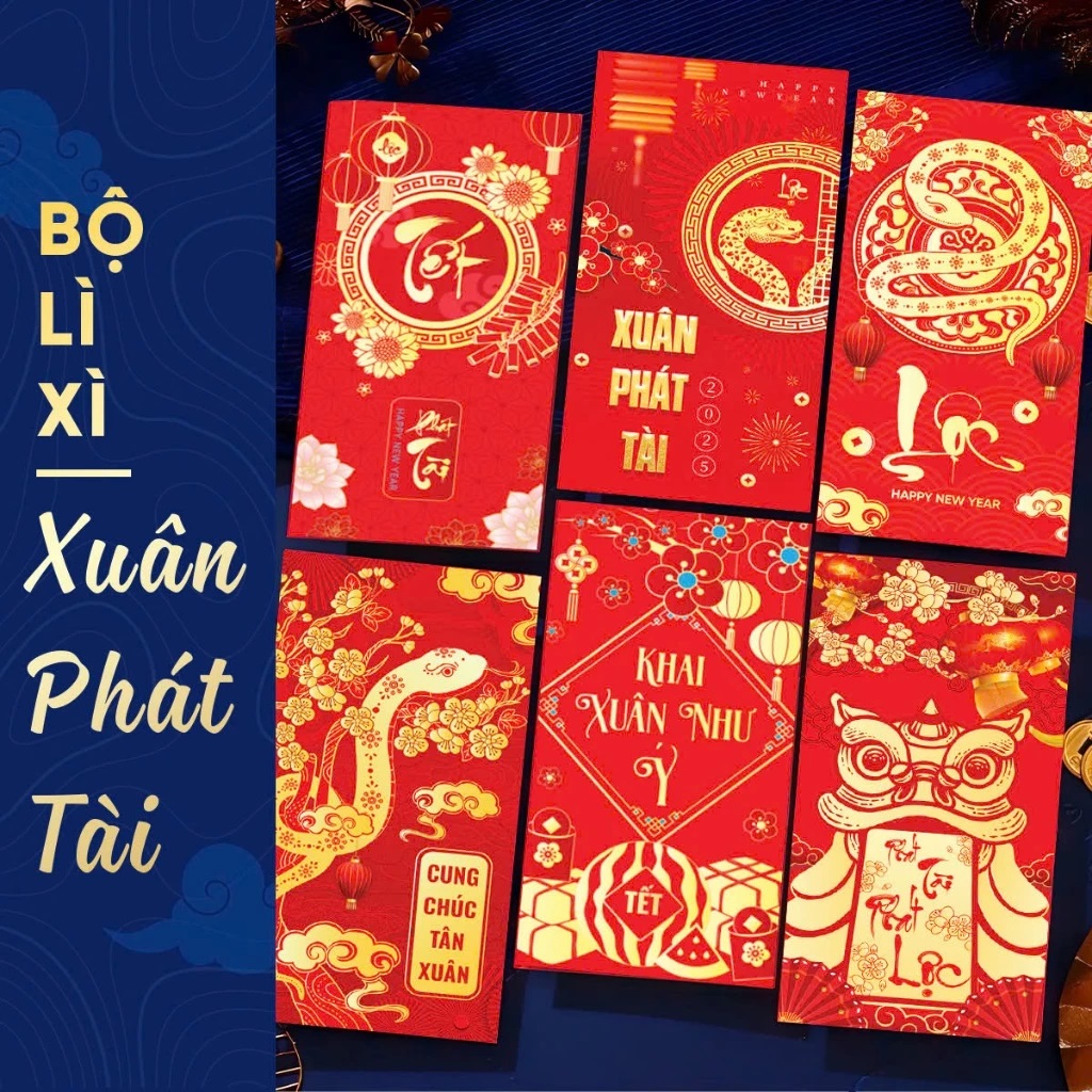 Set 10 Phong Bao Lì Xì Tết Ất Tỵ 2025 Nhiều Mẫu