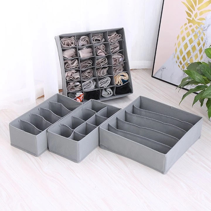 Set 4 Hộp Đựng Đồ Lót, Tất Vớ, Quần Áo Chia Ngăn Bằng Vải Tiện Dụng